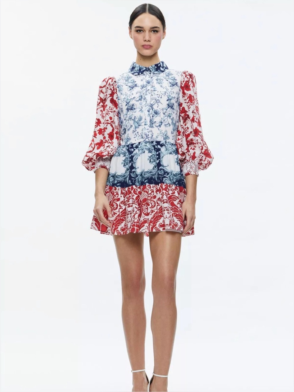 Alice and Olivia Paulie Tiered Blouson Sleeve Dress in Size Medium